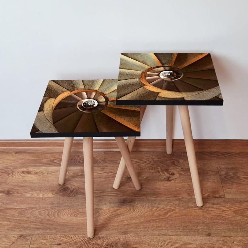 15419_0-800x800 Τραπέζια βοηθητικά Shape σαλονιού 2 τεμάχια καφέ πορτοκαλί μπεζ MDF ξύλινα πόδια 35x47cm ed15419 - Image 1