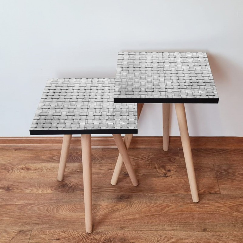 15433_0-800x800 Τραπέζια βοηθητικά Shape σαλονιού 2 τεμάχια γκρι άσπρο MDF ξύλινα πόδια 35x47cm ed15433 - Image 1