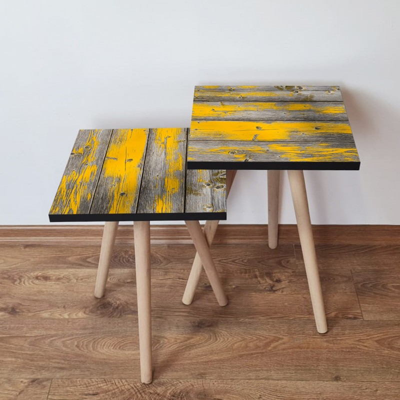 15441_0-800x800 Τραπέζια βοηθητικά Shape σαλονιού 2 τεμάχια γκρι κίτρινο MDF ξύλινα πόδια 35x47cm ed15441 - Image 1