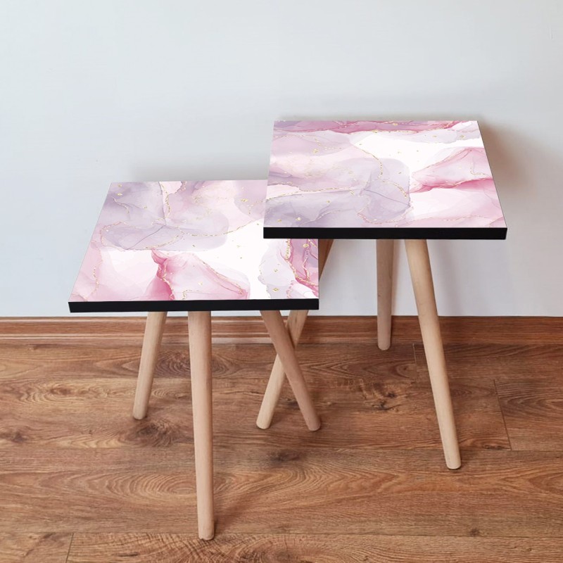 15444_0-800x800 Τραπέζια βοηθητικά Shape σαλονιού 2 τεμάχια ροζ άσπρο χρυσό MDF ξύλινα πόδια 35x47cm ed15444 - Image 1