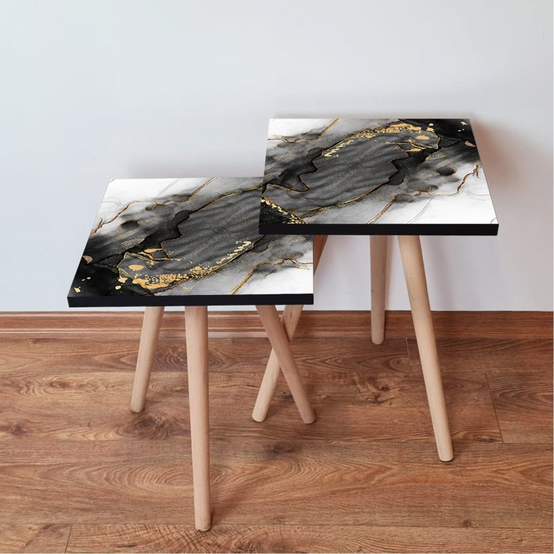 15452_0-800x800 Τραπέζια βοηθητικά Shape σαλονιού 2 τεμάχια μαύρο άσπρο κρεμ MDF ξύλινα πόδια 35x47cm ed15452 - Image 1