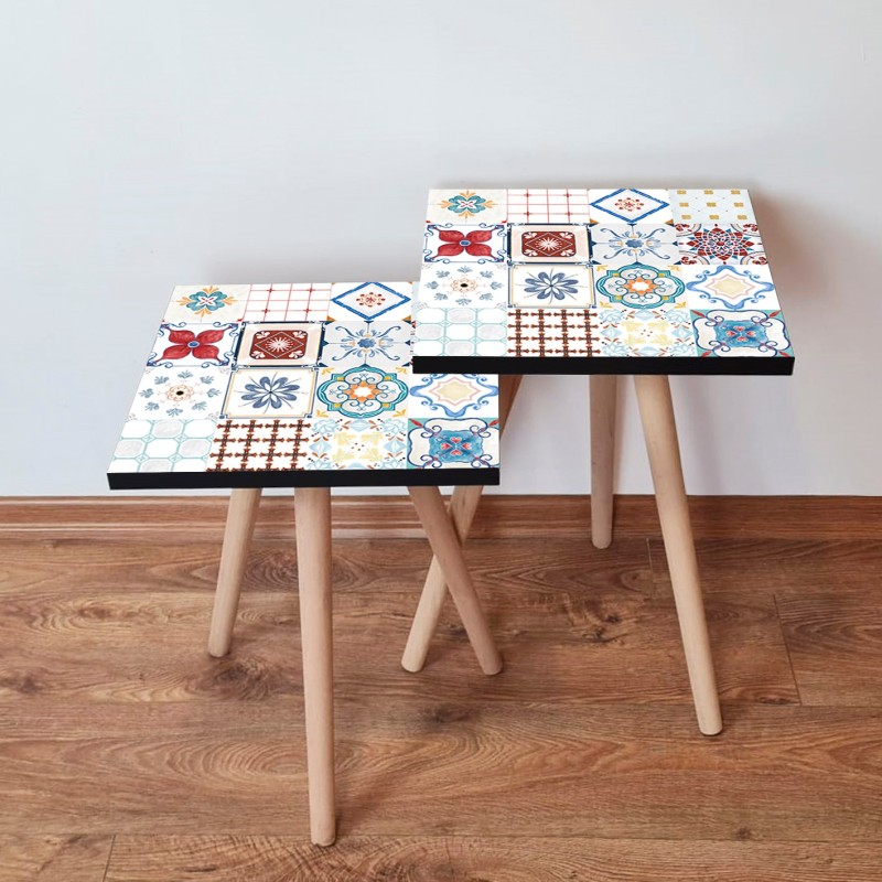 15456_0-800x800 Τραπέζια βοηθητικά Shape σαλονιού 2 τεμάχια multicolor MDF ξύλινα πόδια 35x47cm ed15456 - Image 1