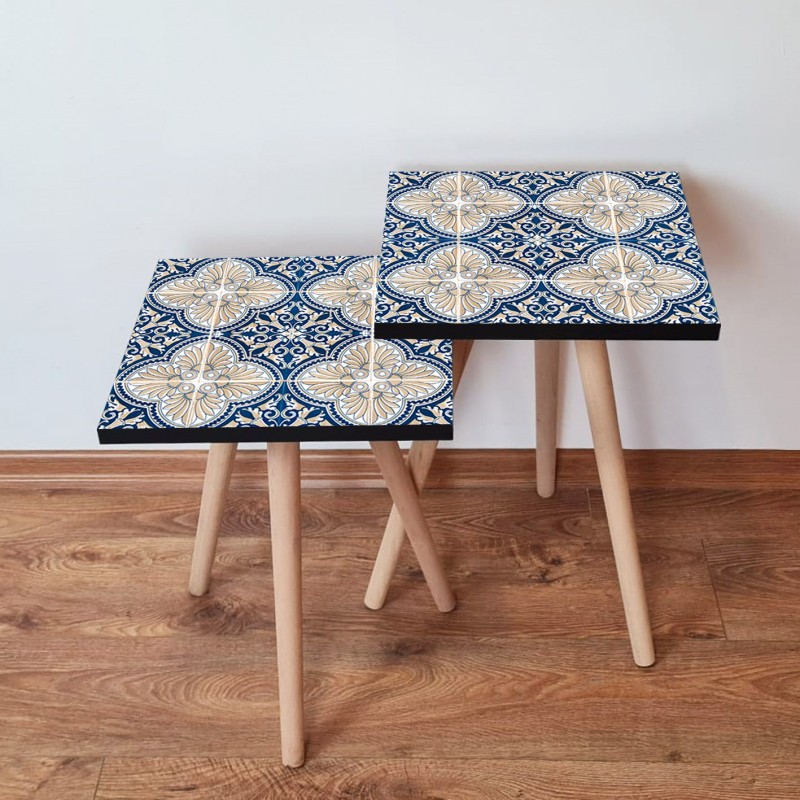 15458_0-800x800 Τραπέζια βοηθητικά Shape σαλονιού 2 τεμάχια navy blue κρεμ MDF ξύλινα πόδια 35x47cm ed15458 - Image 1