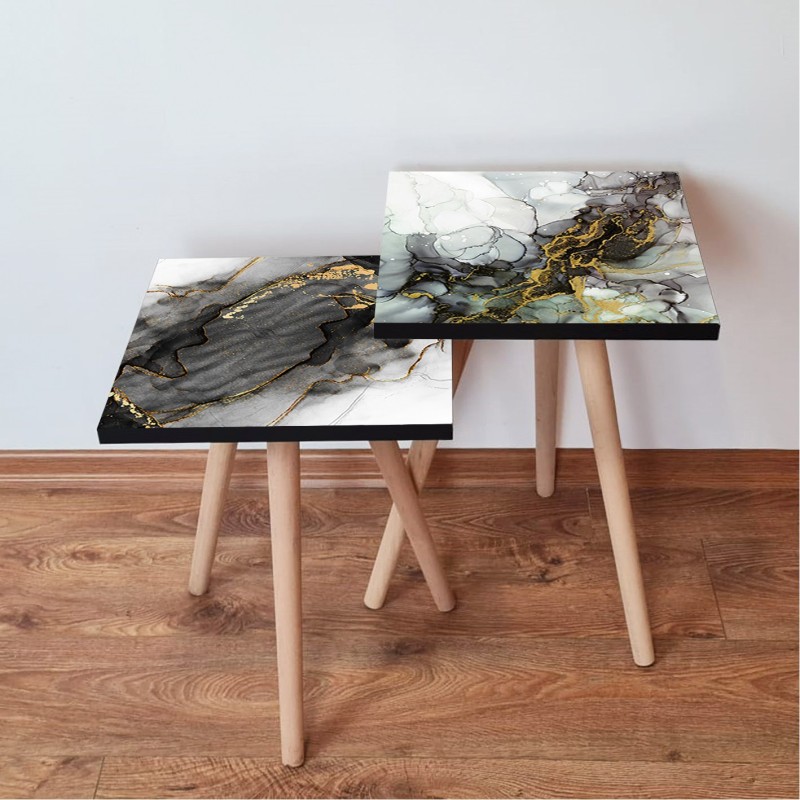 15461_0-800x800 Τραπέζια βοηθητικά Shape σαλονιού 2 τεμάχια μαύρο γκρι άσπρο χρυσό MDF ξύλινα πόδια 35x47cm ed15461 - Image 1