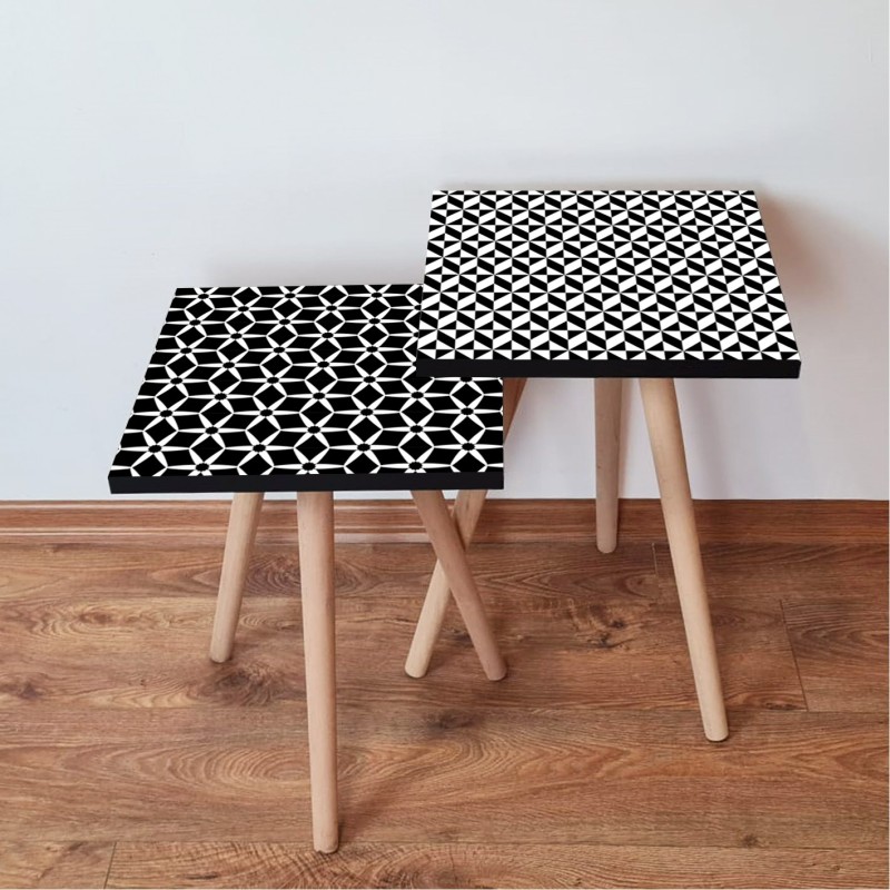 15462_0-800x800 Τραπέζια βοηθητικά Shape σαλονιού 2 τεμάχια μαύρο άσπρο MDF ξύλινα πόδια 35x47cm ed15462 - Image 1
