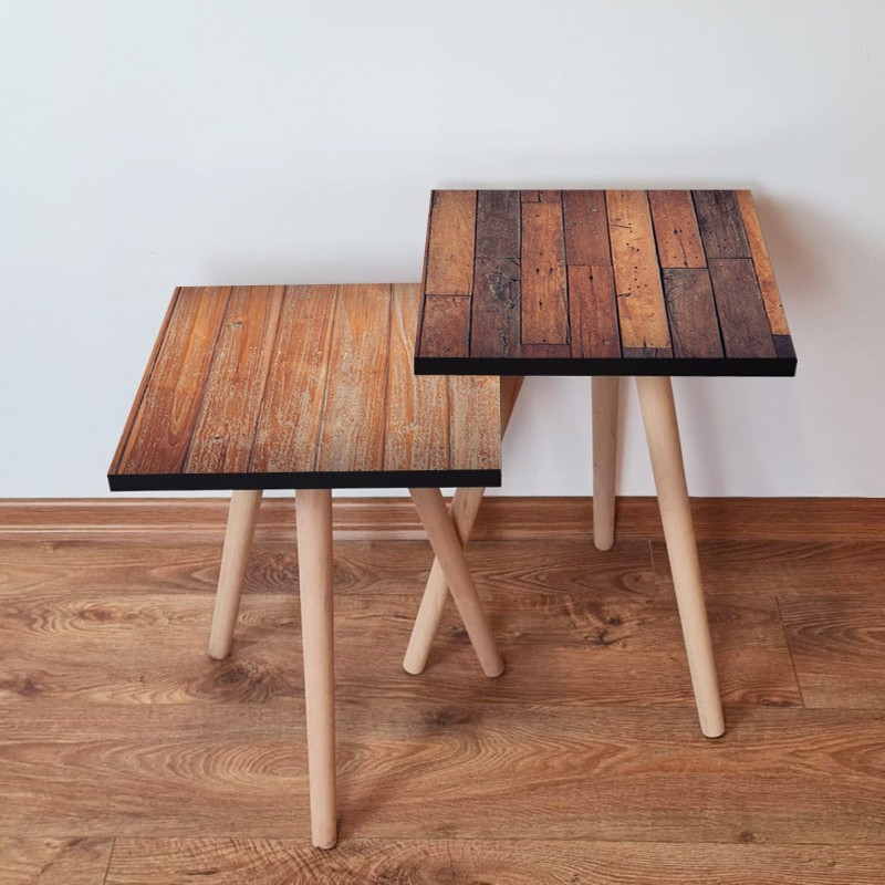 15463_0-800x800 Τραπέζια βοηθητικά Shape σαλονιού 2 τεμάχια καφέ camel MDF ξύλινα πόδια 35x47cm ed15463 - Image 1