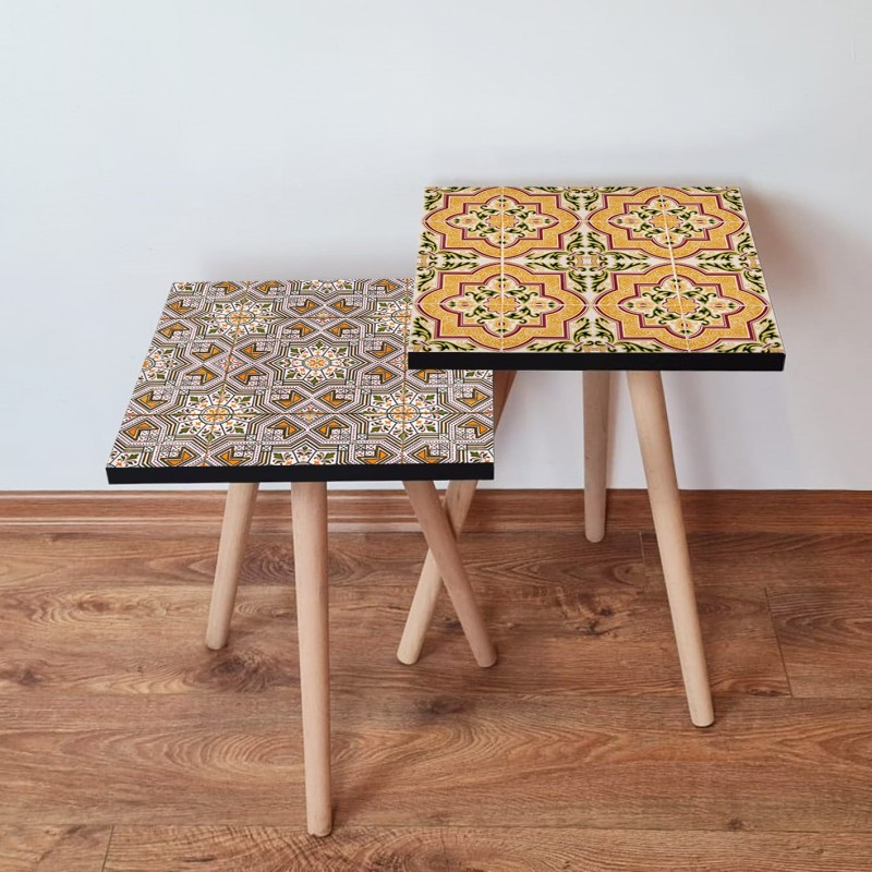 15470_0-800x800 Τραπέζια βοηθητικά Shape σαλονιού 2 τεμάχια Multicolor MDF ξύλινα πόδια 35x47cm ed15470 - Image 1