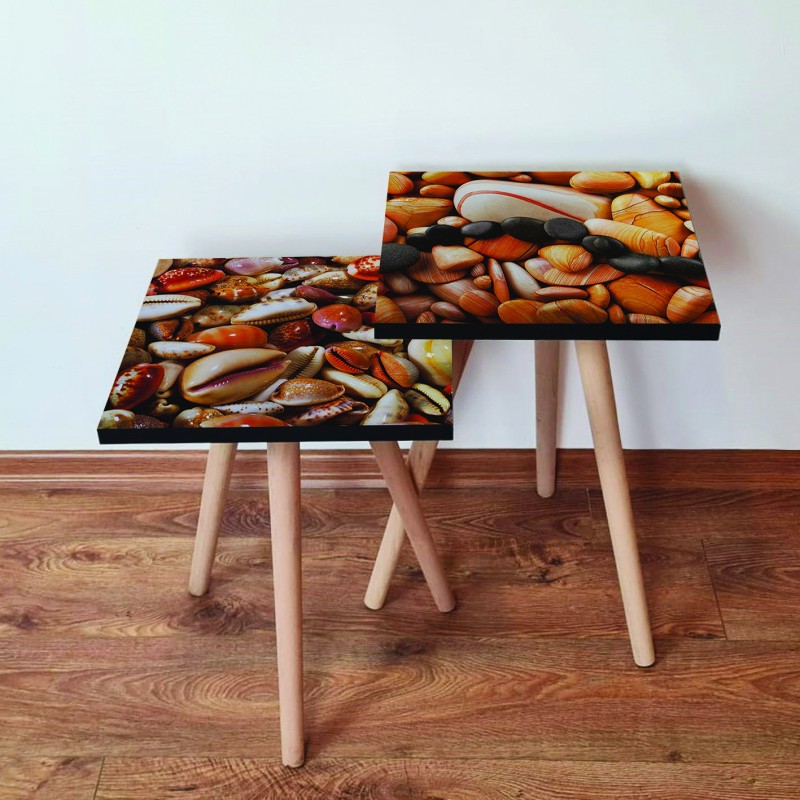 15472_0-800x800 Τραπέζια βοηθητικά Shape σαλονιού 2 τεμάχια πορτοκαλί κρεμ MDF ξύλινα πόδια 35x47cm ed15472 - Image 1