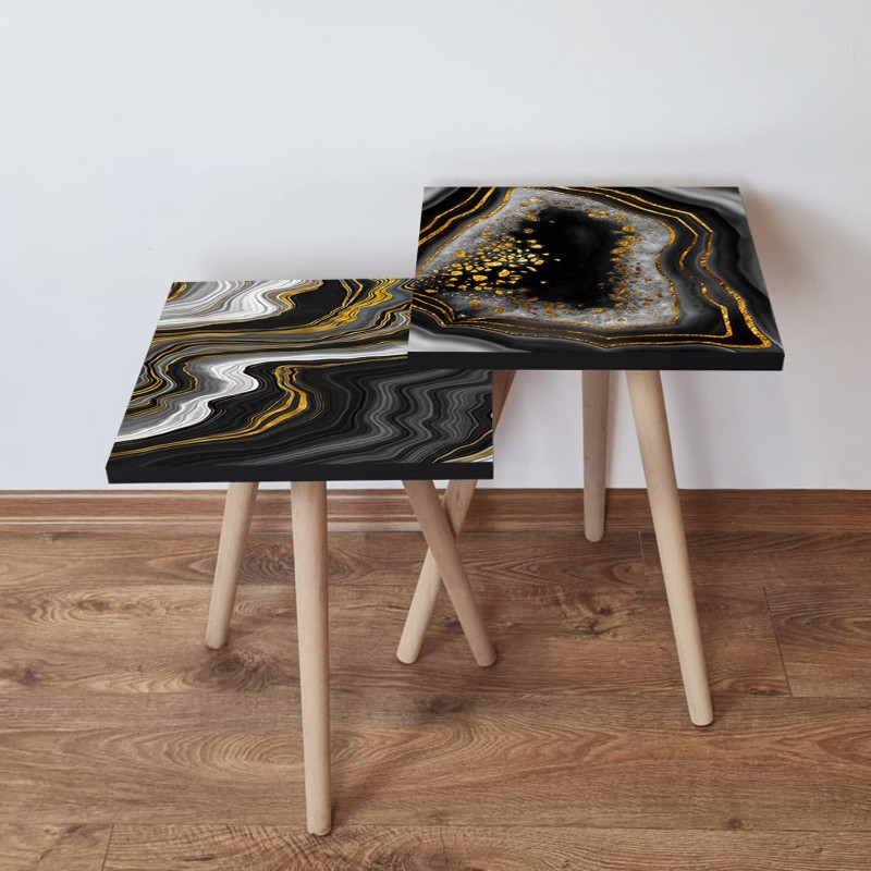 15475_0-800x800 Τραπέζια βοηθητικά Shape σαλονιού 2 τεμάχια μαύρο χρυσό άσπρο MDF ξύλινα πόδια 35x47cm ed15475 - Image 1