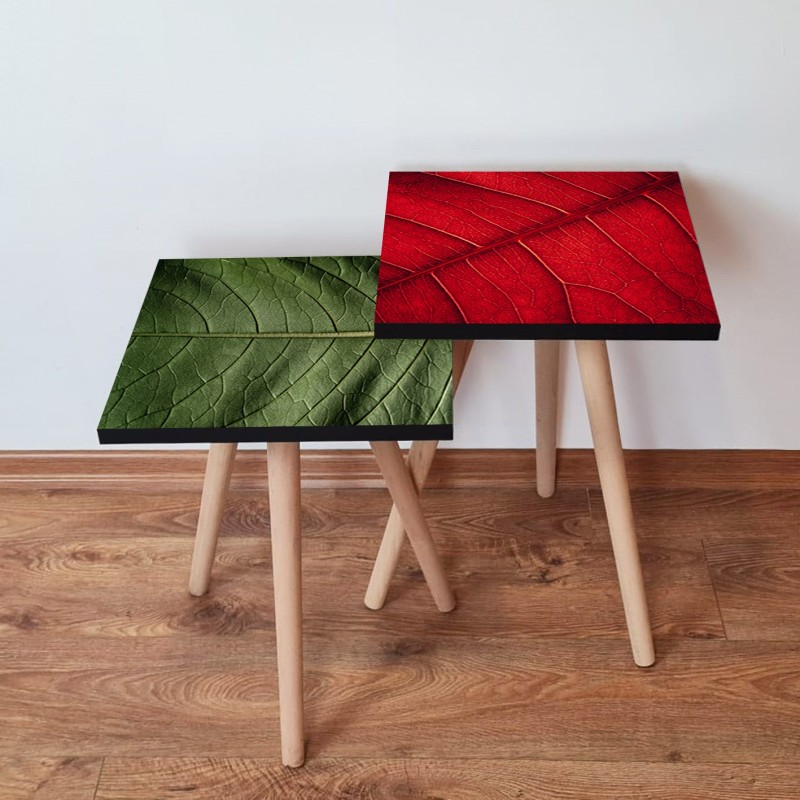15481_0-800x800 Τραπέζια βοηθητικά Shape σαλονιού 2 τεμάχια πράσινο κόκκινο MDF ξύλινα πόδια 35x47cm ed15481 - Image 1