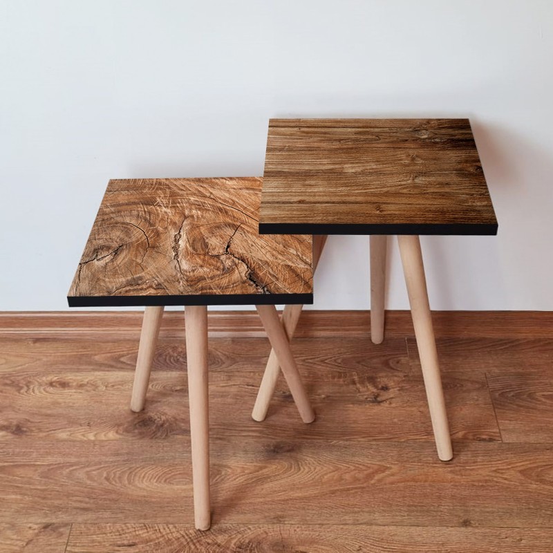 15484_0-800x800 Τραπέζια βοηθητικά Shape σαλονιού 2 τεμάχια καφέ MDF ξύλινα πόδια 35x47cm ed15484 - Image 1