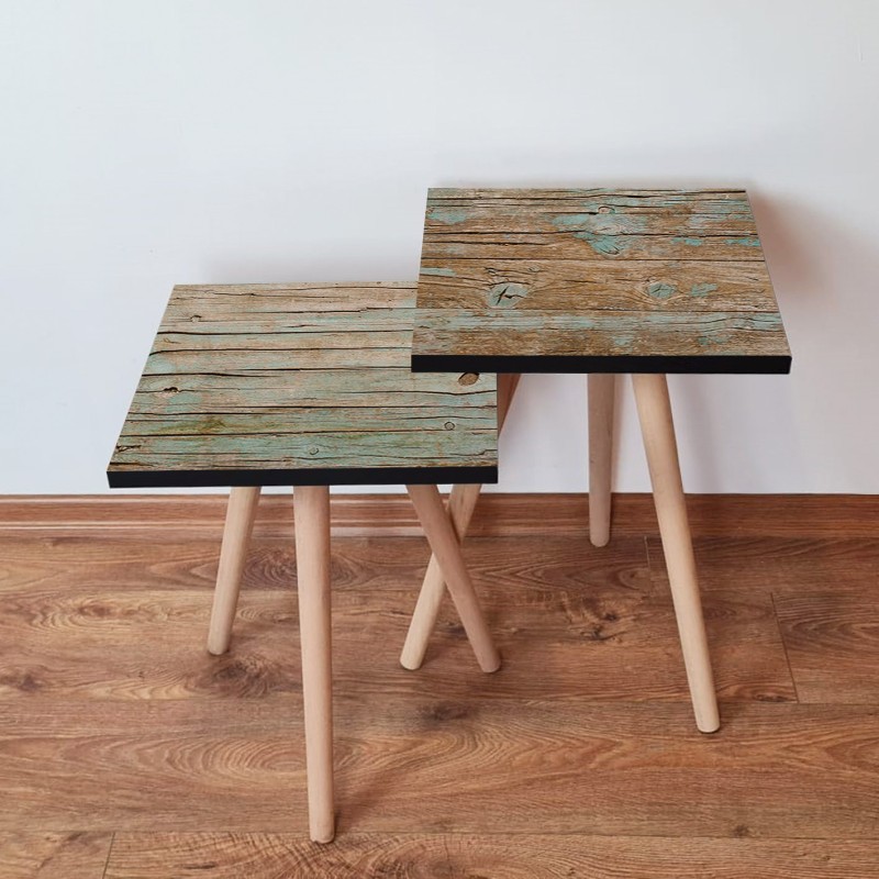 15485_0-800x800 Τραπέζια βοηθητικά Shape σαλονιού 2 τεμάχια πράσινο καφέ MDF ξύλινα πόδια 35x47cm ed15485 - Image 1