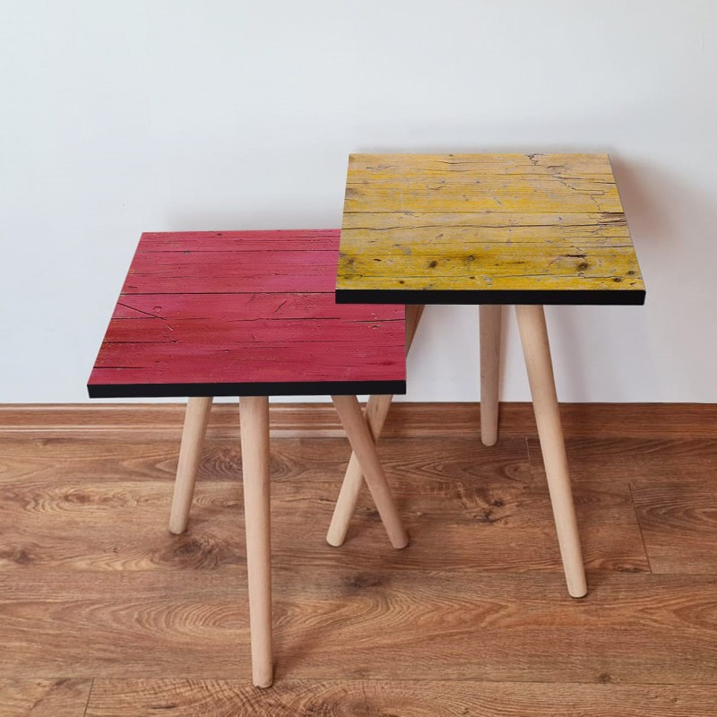 15486_0-800x800 Τραπέζια βοηθητικά Shape σαλονιού 2 τεμάχια ροζ MDF ξύλινα πόδια 35x47cm ed15486 - Image 1