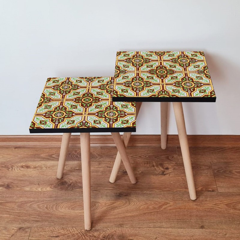 15500_0-800x800 Τραπέζια βοηθητικά Shape σαλονιού 2 τεμάχια καφέ πράσινο κίτρινο άσπρο MDF ξύλινα πόδια 35x47cm ed15500 - Image 1