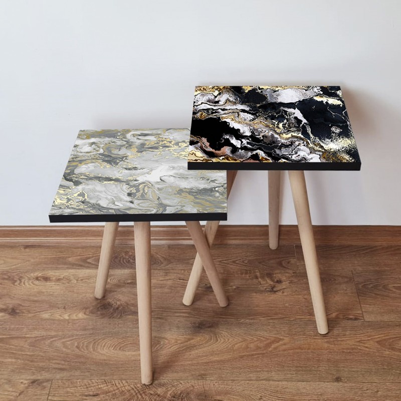 15502_0-800x800 Τραπέζια βοηθητικά Shape σαλονιού 2 τεμάχια γκρι κρεμ μαύρο άσπρο MDF ξύλινα πόδια 35x47cm ed15502 - Image 1