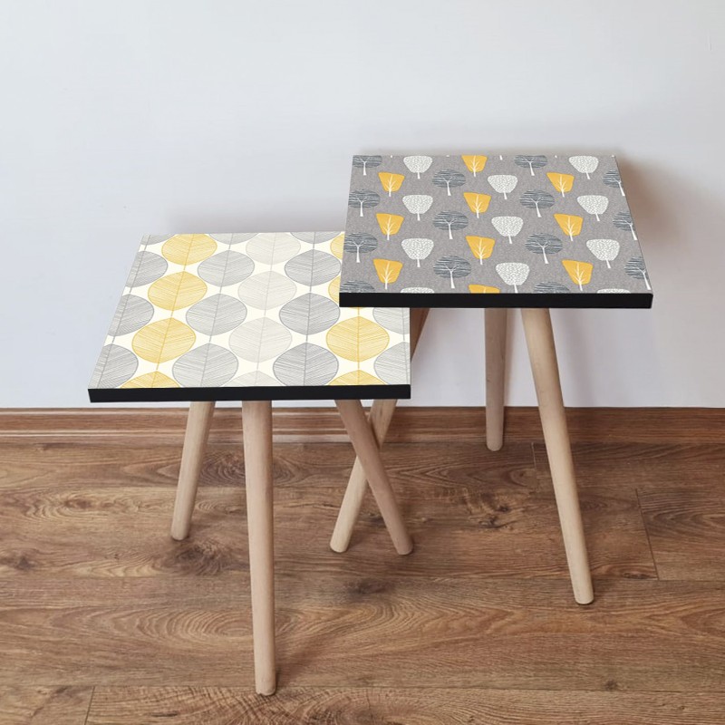 15503_0-800x800 Τραπέζια βοηθητικά Shape σαλονιού 2 τεμάχια γκρι άσπρο κίτρινο MDF ξύλινα πόδια 35x47cm ed15503 - Image 1