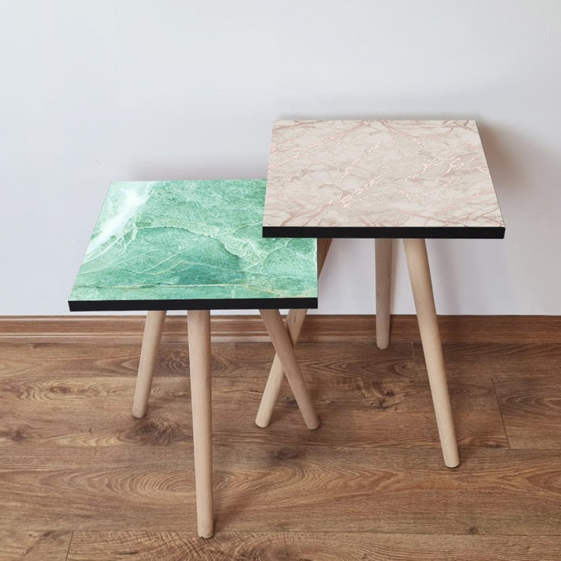 15504_0-800x800 Τραπέζια βοηθητικά Shape σαλονιού 2 τεμάχια πράσινο άσπρο μπεζ MDF ξύλινα πόδια 35x47cm ed15504 - Image 1