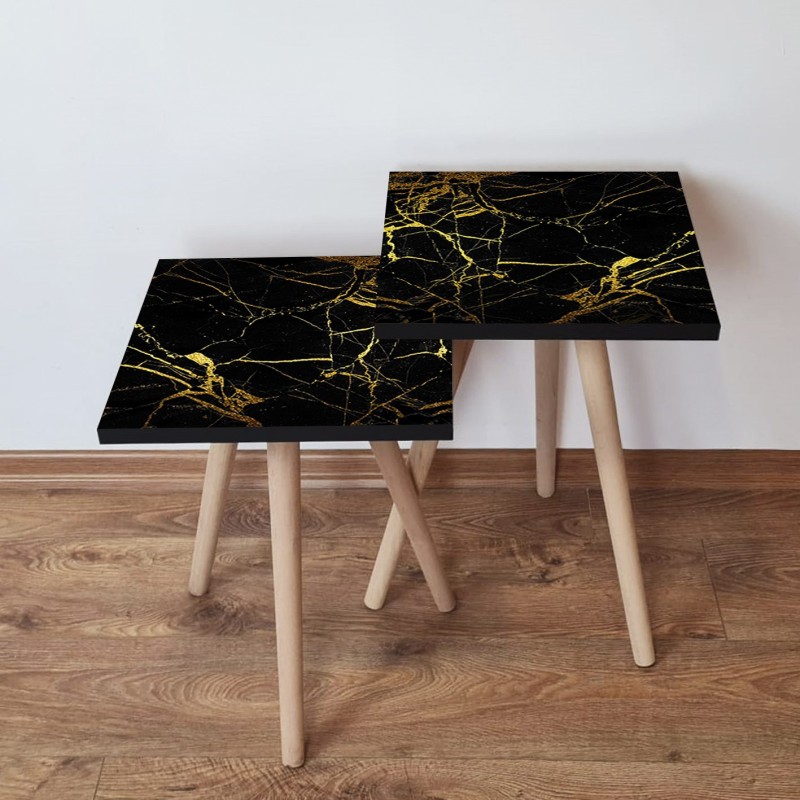 15505_0-800x800 Τραπέζια βοηθητικά Shape σαλονιού 2 τεμάχια μαύρο χρυσό MDF ξύλινα πόδια 35x47cm ed15505 - Image 1