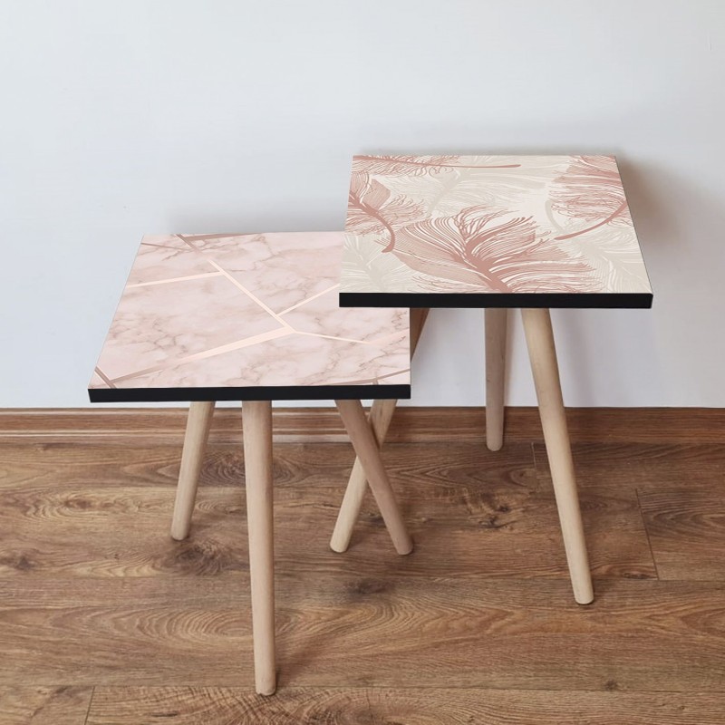 15506_0-800x800 Τραπέζια βοηθητικά Shape σαλονιού 2 τεμάχια μπεζ κρεμ MDF ξύλινα πόδια 35x47cm ed15506 - Image 1