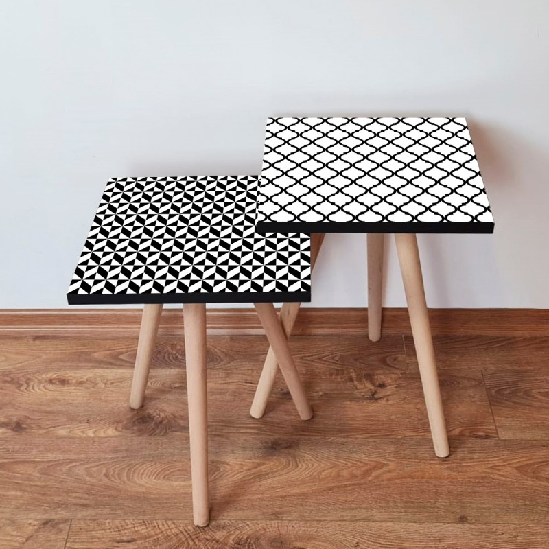 15508_0-800x800 Τραπέζια βοηθητικά Shape σαλονιού 2 τεμάχια μαύρο άσπρο MDF ξύλινα πόδια 35x47cm ed15508 - Image 1