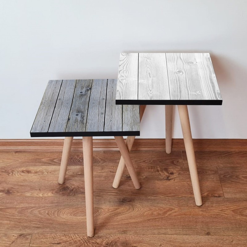 15510_0-800x800 Τραπέζια βοηθητικά Shape σαλονιού 2 τεμάχια γκρι άσπρο MDF ξύλινα πόδια 35x47cm ed15510 - Image 1