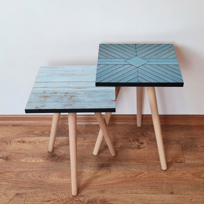 15512_0-800x800 Τραπέζια βοηθητικά Shape σαλονιού 2 τεμάχια μπλε καφέ MDF ξύλινα πόδια 35x47cm ed15512 - Image 1