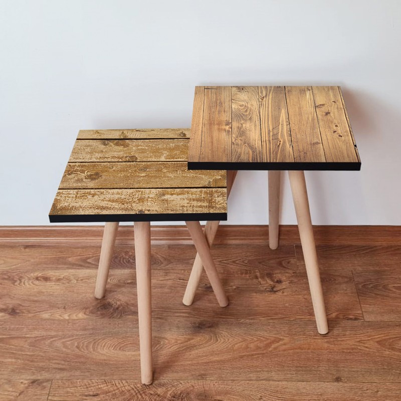 15513_0-800x800 Τραπέζια βοηθητικά Shape σαλονιού 2 τεμάχια camel καφέ MDF ξύλινα πόδια 35x47cm ed15513 - Image 1