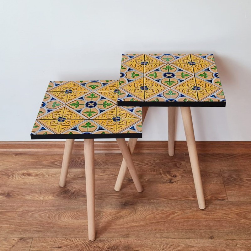 15522_0-800x800 Τραπέζια βοηθητικά Shape σαλονιού 2 τεμάχια κίτρινο πράσινο navy blue MDF ξύλινα πόδια 35x47cm ed15522 - Image 1