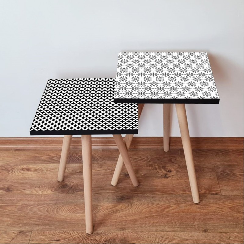 15526_0-800x800 Τραπέζια βοηθητικά Shape σαλονιού 2 τεμάχια μαύρο άσπρο MDF ξύλινα πόδια 35x47cm ed15526 - Image 1