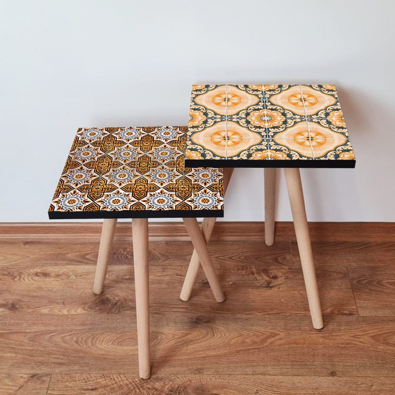 15530_0-800x800 Τραπέζια βοηθητικά Shape σαλονιού 2 τεμάχια ΄άσπρο πορτοκαλί μαύρο γκρι MDF ξύλινα πόδια 35x47cm ed15530 - Image 1