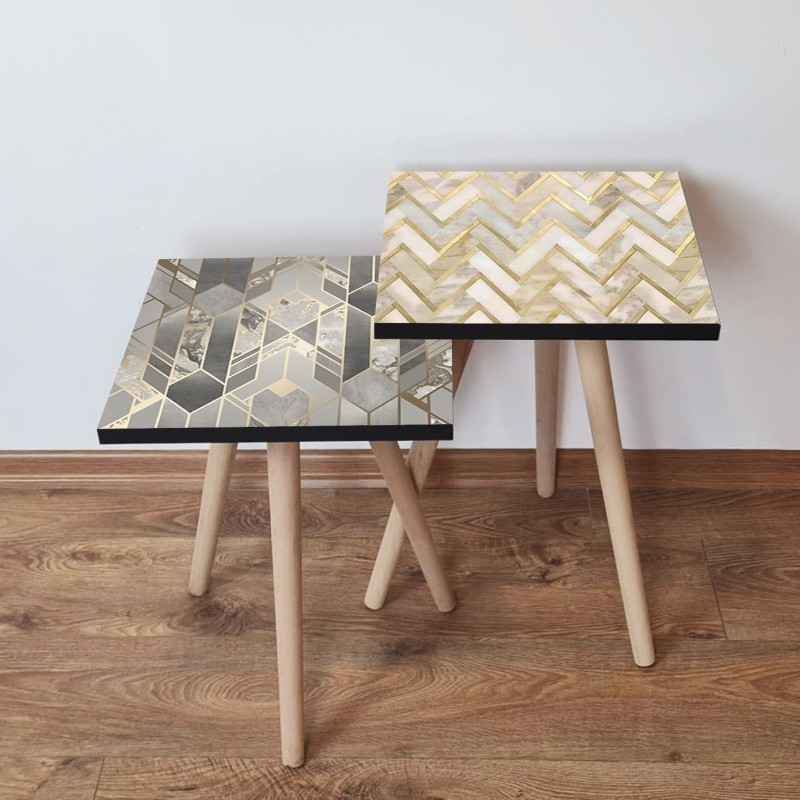 15532_0-800x800 Τραπέζια βοηθητικά Shape σαλονιού 2 τεμάχια γκρι χρυσό μπεζ MDF ξύλινα πόδια 35x47cm ed15532 - Image 1