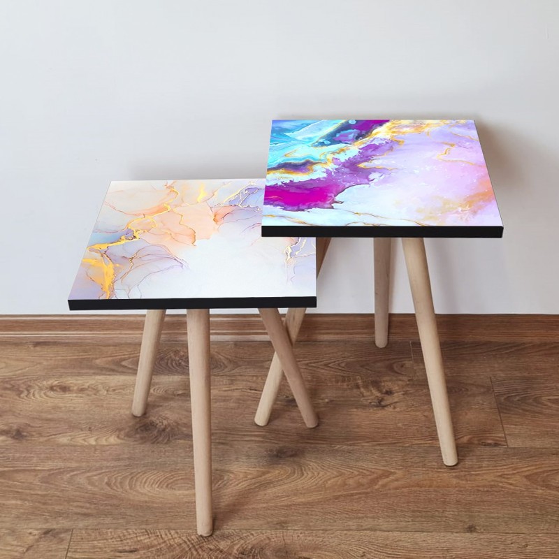 15534_0-800x800 Τραπέζια βοηθητικά Shape σαλονιού 2 τεμάχια Multicolor MDF ξύλινα πόδια 35x47cm ed15534 - Image 1
