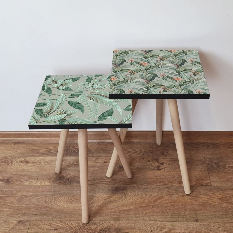 15535_0-800x800 Τραπέζια βοηθητικά Shape σαλονιού 2 τεμάχια πράσινο πορτοκαλί γκρι MDF ξύλινα πόδια 35x47cm ed15535 - Image 1