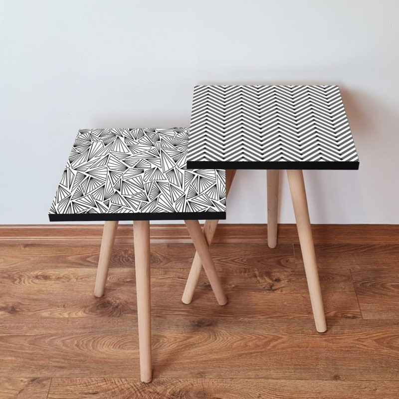 15537_0-800x800 Τραπέζια βοηθητικά Shape σαλονιού 2 τεμάχια μαύρο άσπρο MDF ξύλινα πόδια 35x47cm ed15537 - Image 1