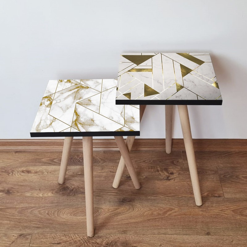 15538_0-800x800 Τραπέζια βοηθητικά Shape σαλονιού 2 τεμάχια άσπρο χρυσό γκρι MDF ξύλινα πόδια 35x47cm ed15538 - Image 1