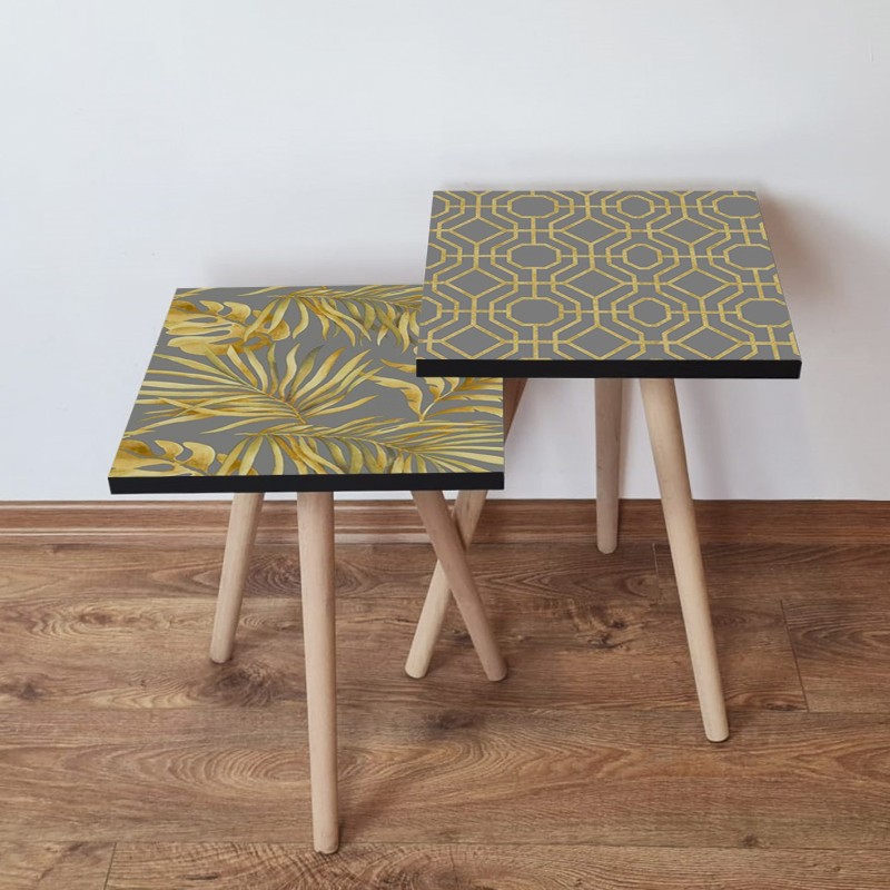 15539_0-800x800 Τραπέζια βοηθητικά Shape σαλονιού 2 τεμάχια χρυσό γκρι MDF ξύλινα πόδια 35x47cm ed15539 - Image 1