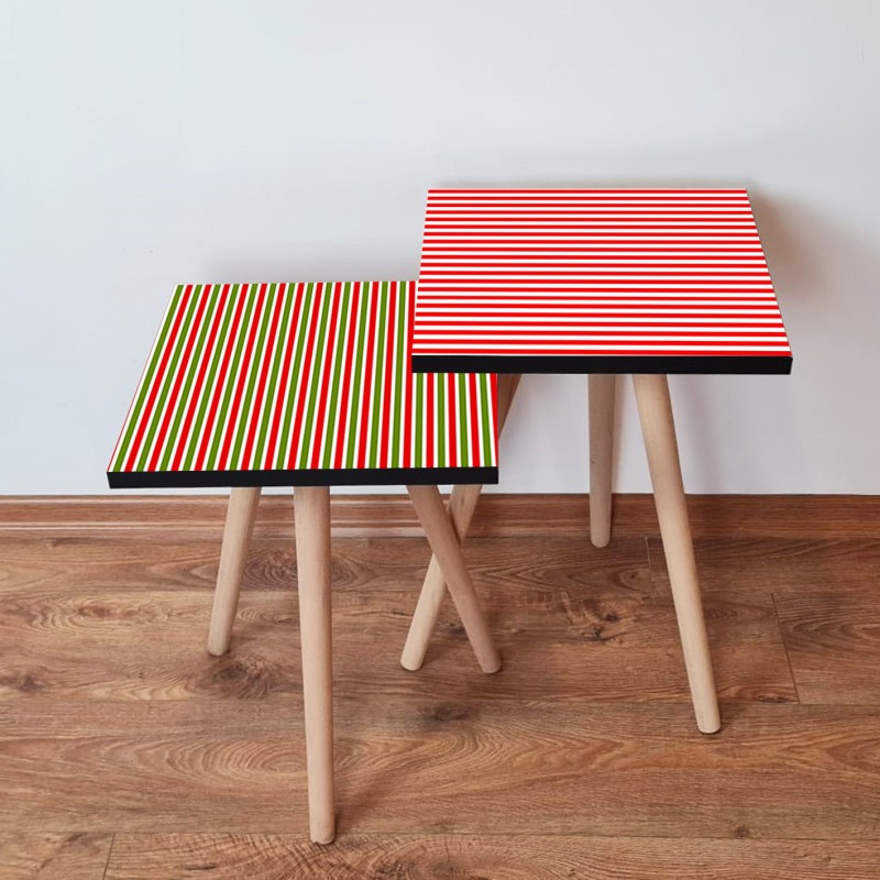 15546_0-800x800 Τραπέζια βοηθητικά Shape σαλονιού 2 τεμάχια πράσινο άσπρο κόκκινο MDF ξύλινα πόδια 35x47cm ed15546 - Image 1