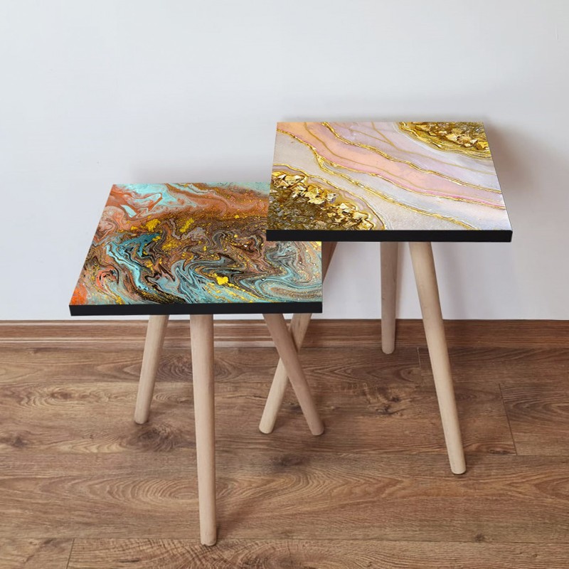 15553_0-800x800 Τραπέζια βοηθητικά Shape σαλονιού 2 τεμάχια Multicolor MDF ξύλινα πόδια 35x47cm ed15553 - Image 1