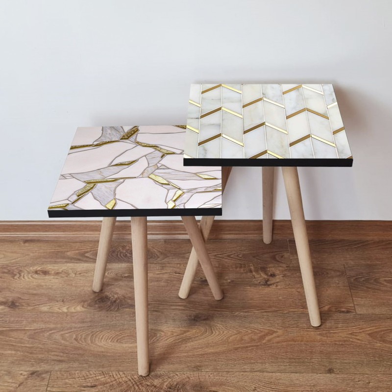 15556_0-800x800 Τραπέζια βοηθητικά Shape σαλονιού 2 τεμάχια ροζ χρυσό γκρι άσπρο MDF ξύλινα πόδια 35x47cm ed15556 - Image 1