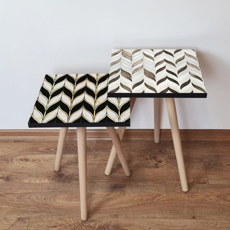 15558_0-800x800 Τραπέζια βοηθητικά Shape σαλονιού 2 τεμάχια μαύρο μπεζ χρυσό καφέ MDF ξύλινα πόδια 35x47cm ed15558 - Image 1