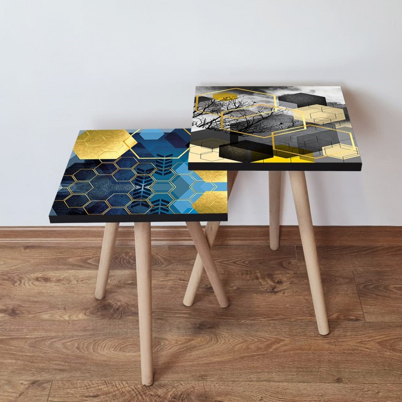 15561_0-800x800 Τραπέζια βοηθητικά Shape σαλονιού 2 τεμάχια Multicolor MDF ξύλινα πόδια 35x47cm ed15561 - Image 1