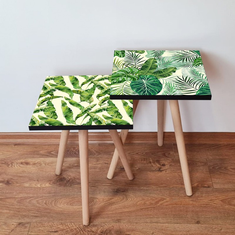 15564_0-800x800 Τραπέζια βοηθητικά Shape σαλονιού 2 τεμάχια πράσινο άσπρο MDF ξύλινα πόδια 35x47cm ed15564 - Image 1