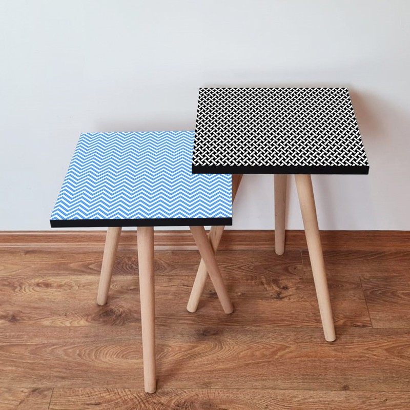 15572_0-800x800 Τραπέζια βοηθητικά Shape σαλονιού 2 τεμάχια μπλε μαύρο άσπρο MDF ξύλινα πόδια 35x47cm ed15572 - Image 1