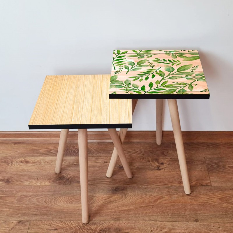 15573_0-800x800 Τραπέζια βοηθητικά Shape σαλονιού 2 τεμάχια κρεμ salmon πράσινο MDF ξύλινα πόδια 35x47cm ed15573 - Image 1