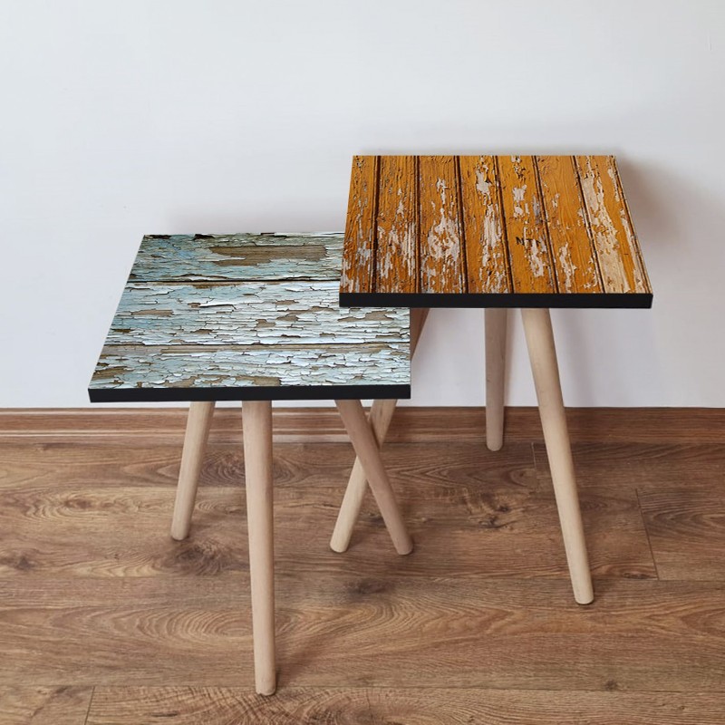 15585_0-800x800 Τραπέζια βοηθητικά Shape σαλονιού 2 τεμάχια πράσινο μπεζ καφέ MDF ξύλινα πόδια 35x47cm ed15585 - Image 1