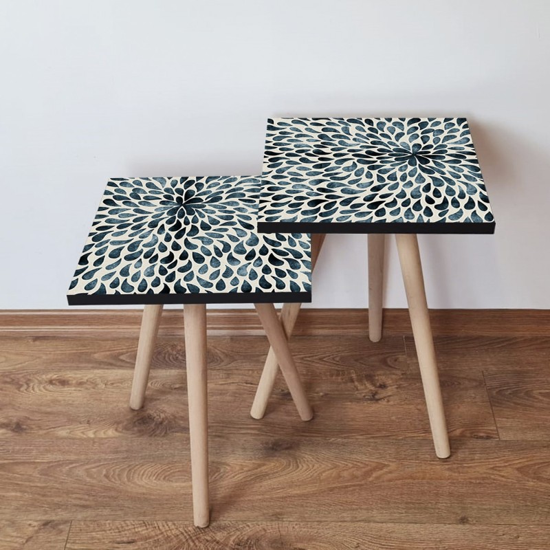 15598_0-800x800 Τραπέζια βοηθητικά Shape σαλονιού 2 τεμάχια πράσινο μπεζ MDF ξύλινα πόδια 35x47cm ed15598 - Image 1