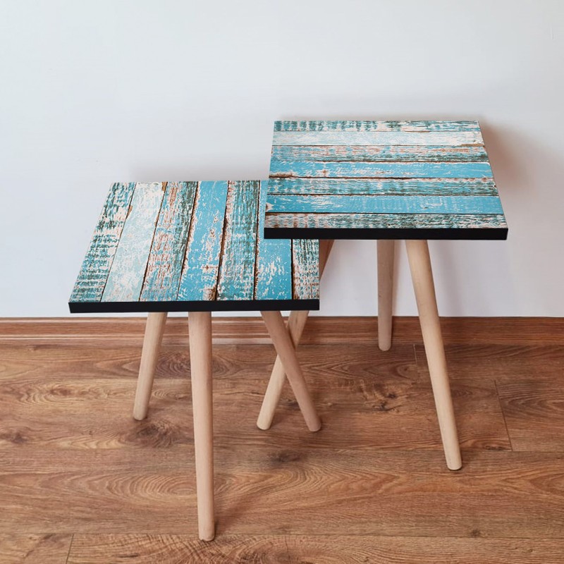 15604_0-800x800 Τραπέζια βοηθητικά Shape σαλονιού 2 τεμάχια μπλε άσπρο MDF ξύλινα πόδια 35x47cm ed15604 - Image 1