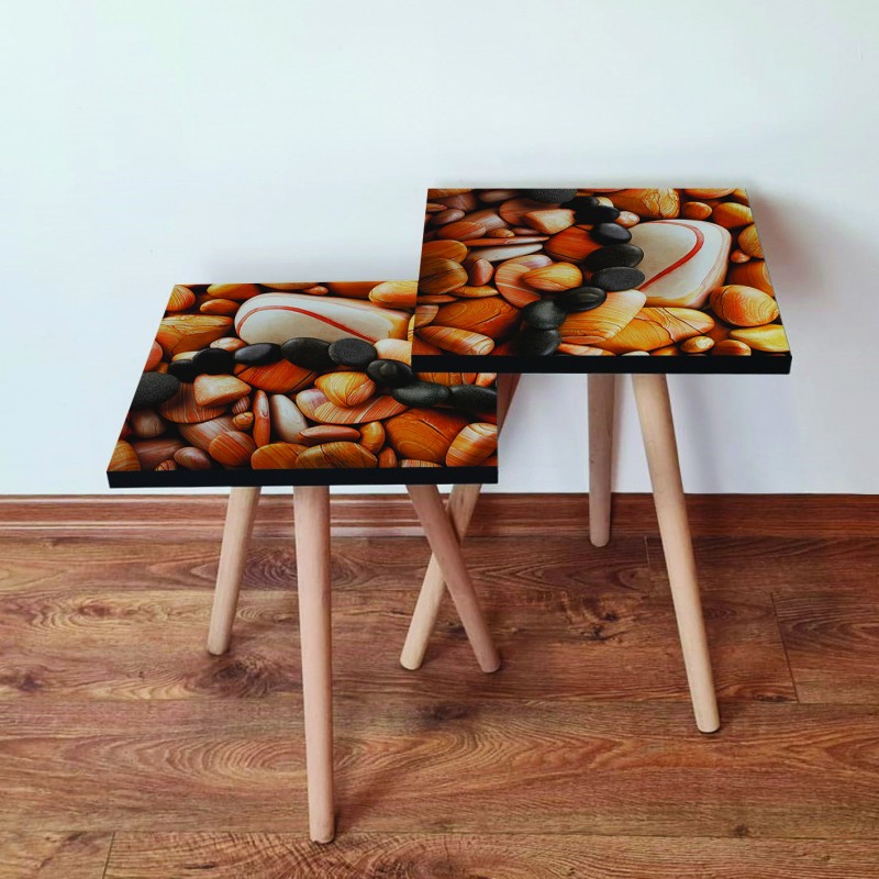 15609_0-800x800 Τραπέζια βοηθητικά Shape σαλονιού 2 τεμάχια πορτοκαλί άσπρο μαύρο MDF ξύλινα πόδια 35x47cm ed15609 - Image 1