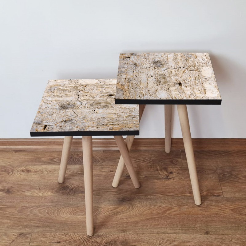 15612_0-800x800 Τραπέζια βοηθητικά Shape σαλονιού 2 τεμάχια μπεζ MDF ξύλινα πόδια 35x47cm ed15612 - Image 1