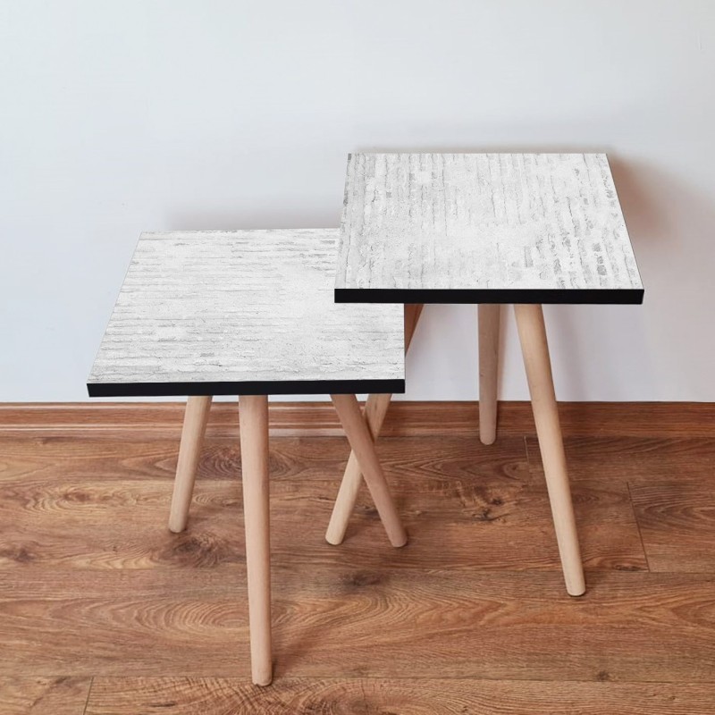 15613_0-800x800 Τραπέζια βοηθητικά Shape σαλονιού 2 τεμάχια άσπρο MDF ξύλινα πόδια 35x47cm ed15613 - Image 1